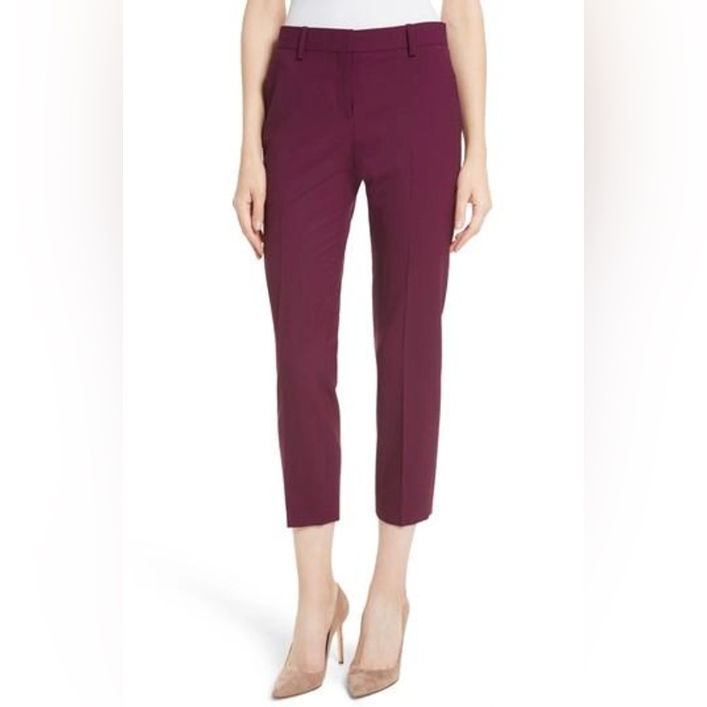 Theory Treeca Tailored Cropped Wool Chinos in Currant (Deep Purple / Mauve)